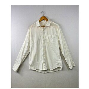 Gap Mens Standard Fit Long Sleeve Button Up Shirt Linen Cotton Blend Cream L